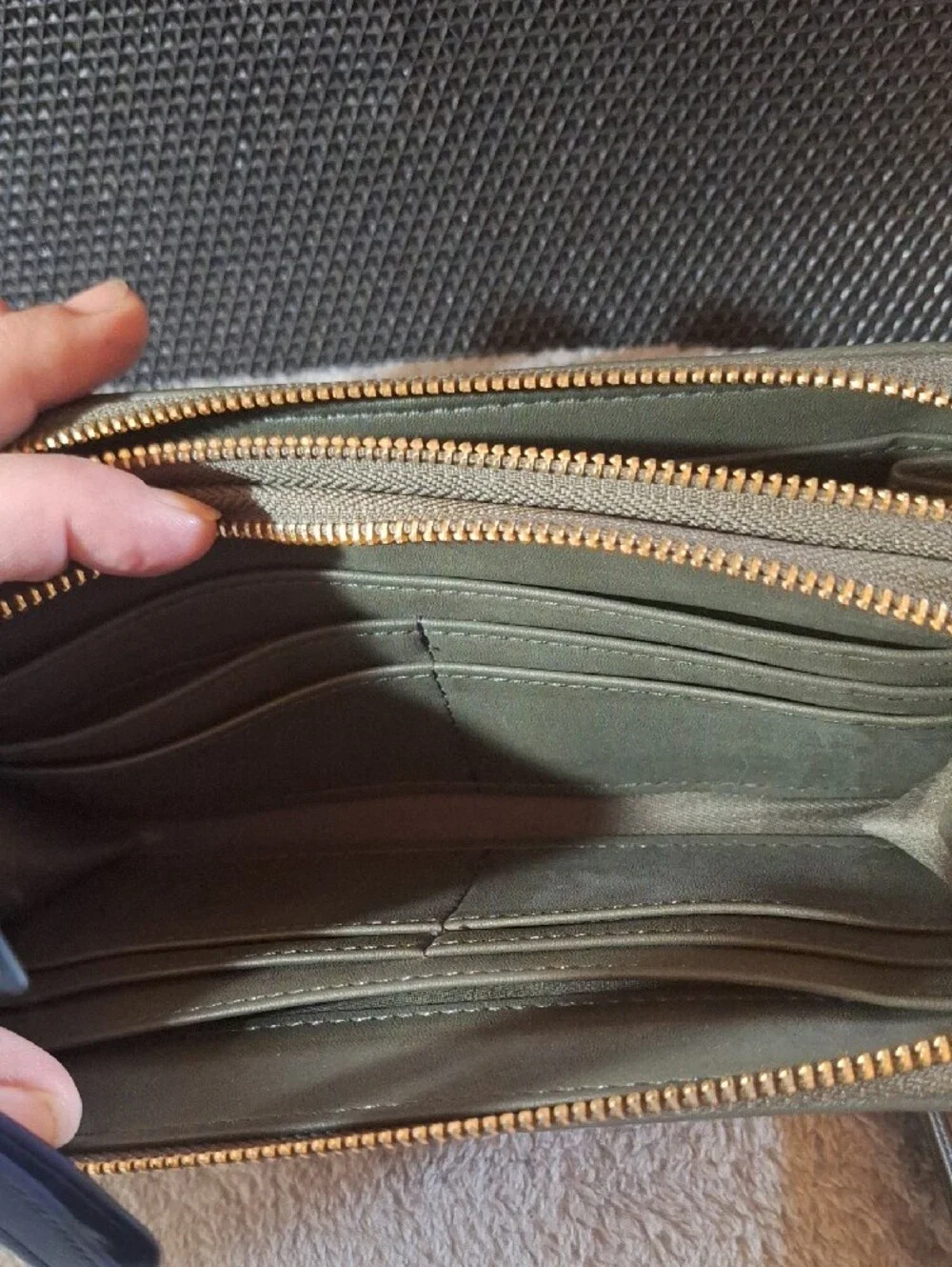 Sleek Zip Around Wallet in Olive Green